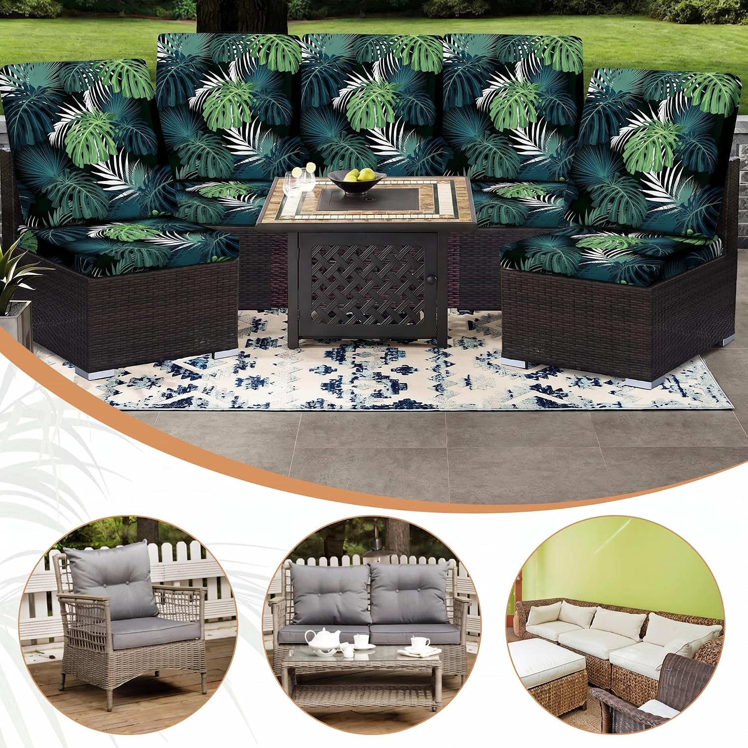 Thumbnail 6 de LiveGo Patio Stretch Sofa Cushion Cover – Flower A (8-Pack)