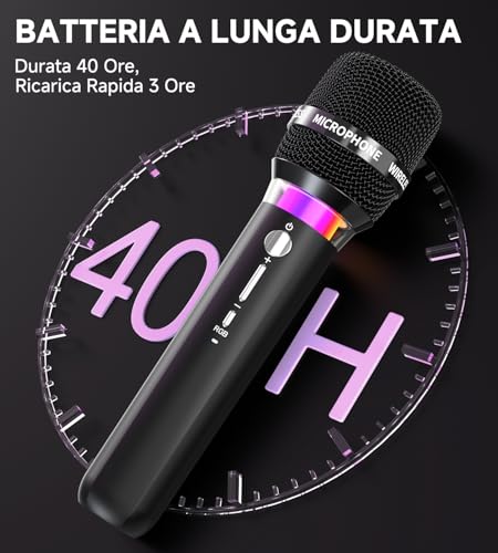 Thumbnail 6 de ECHOMUSSY Microfono Wireless Doppio: 2 microfoni, portata fino a 60 m, LED e 40 ore di autonomia