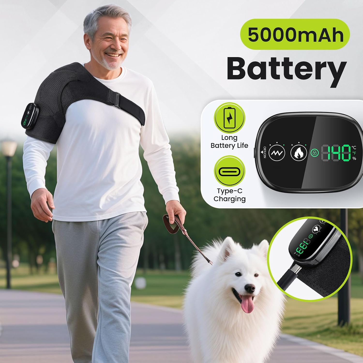 Detalle de Cordless Heated Shoulder Massager Pad with 3-Level Heat, 3 Modes, and 5000mAh Battery