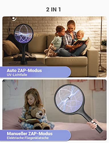 Detalle de YISSVIC Elektrische Fliegenklatsche extra stark 4000V 2 in 1 Schwarz (2 STK)