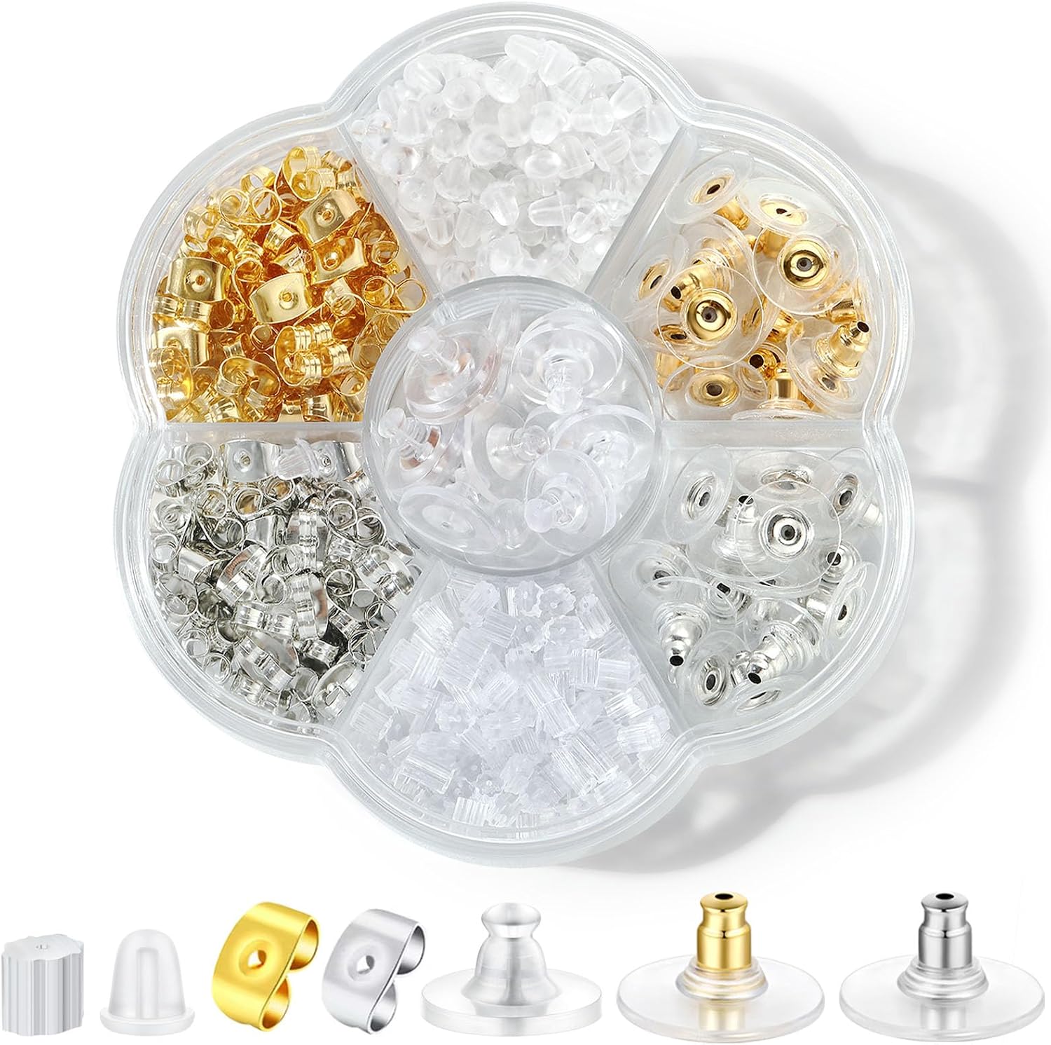 Detalle de Hazifes Ha-500 backs 500-Piece Earring Back Kit, 7 Styles in Silicone and Alloy