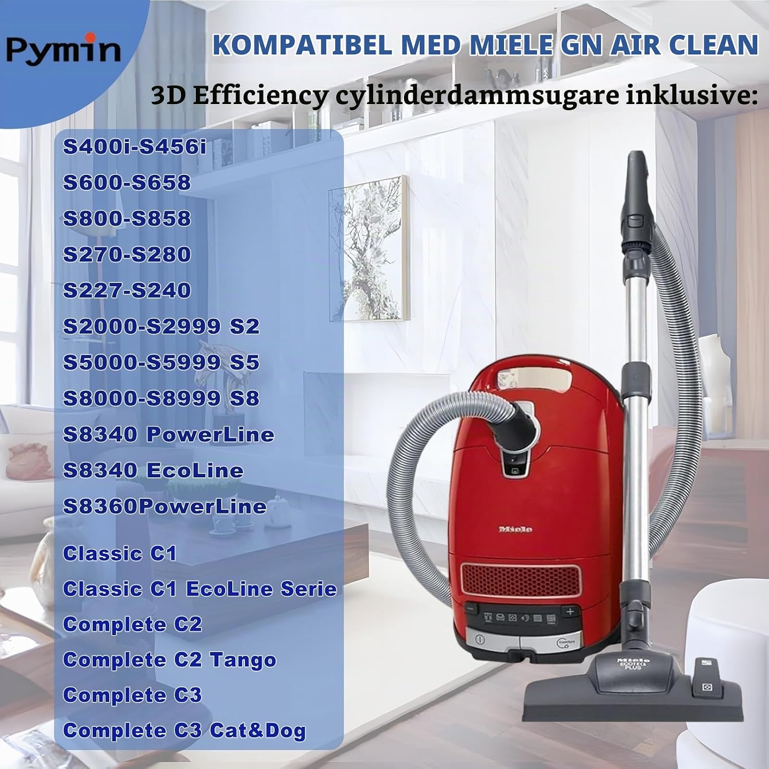 Thumbnail 1 de Pymin dammsugarpåsar för Miele GN-serien, 12 påsar med motor- och AirClean-filter