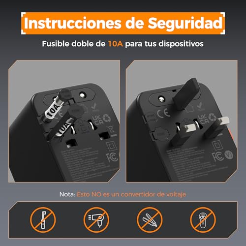 Thumbnail 4 de TESSAN adaptador de enchufe universal de viaje con 4 puertos USB (2 USB-C y 2 USB-A)