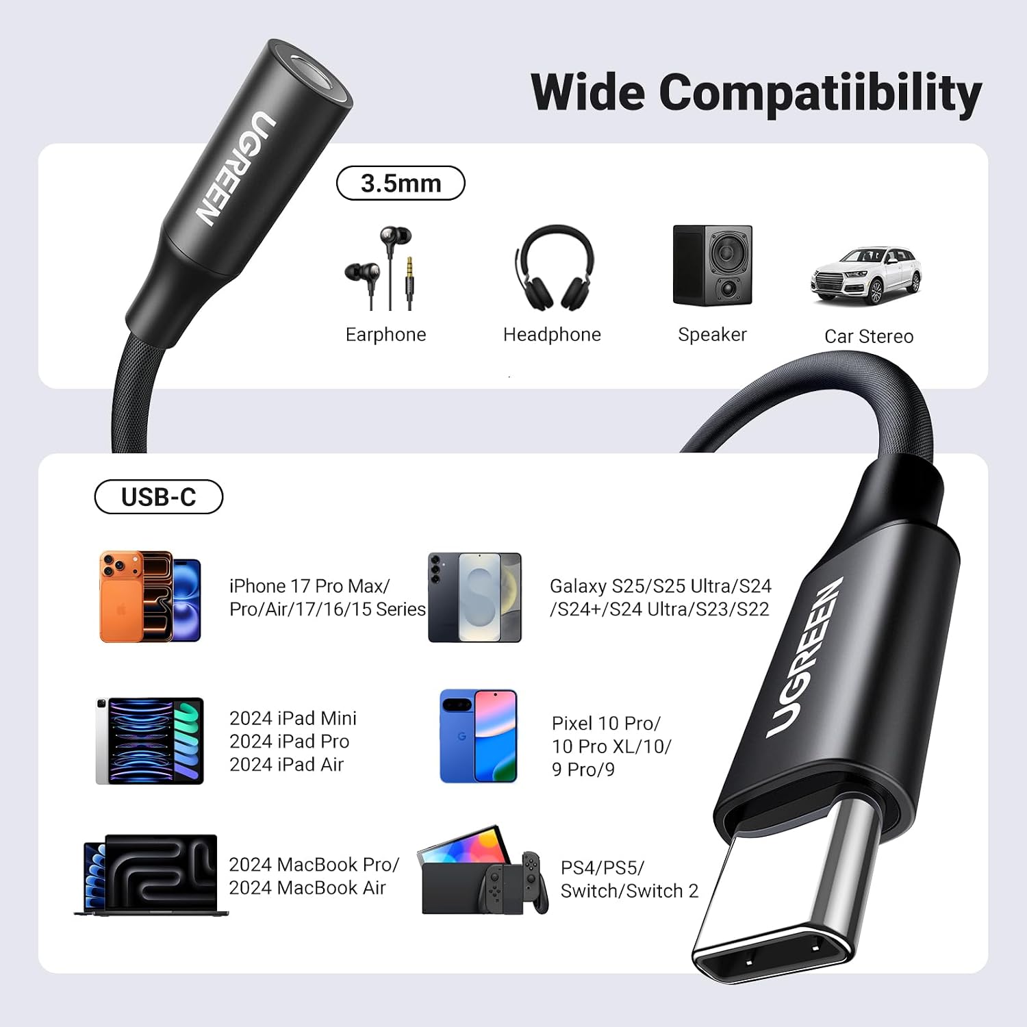 Thumbnail 5 de UGREEN USB‑C to 3.5mm DAC Hi‑Fi Adapter for iPhone / Galaxy