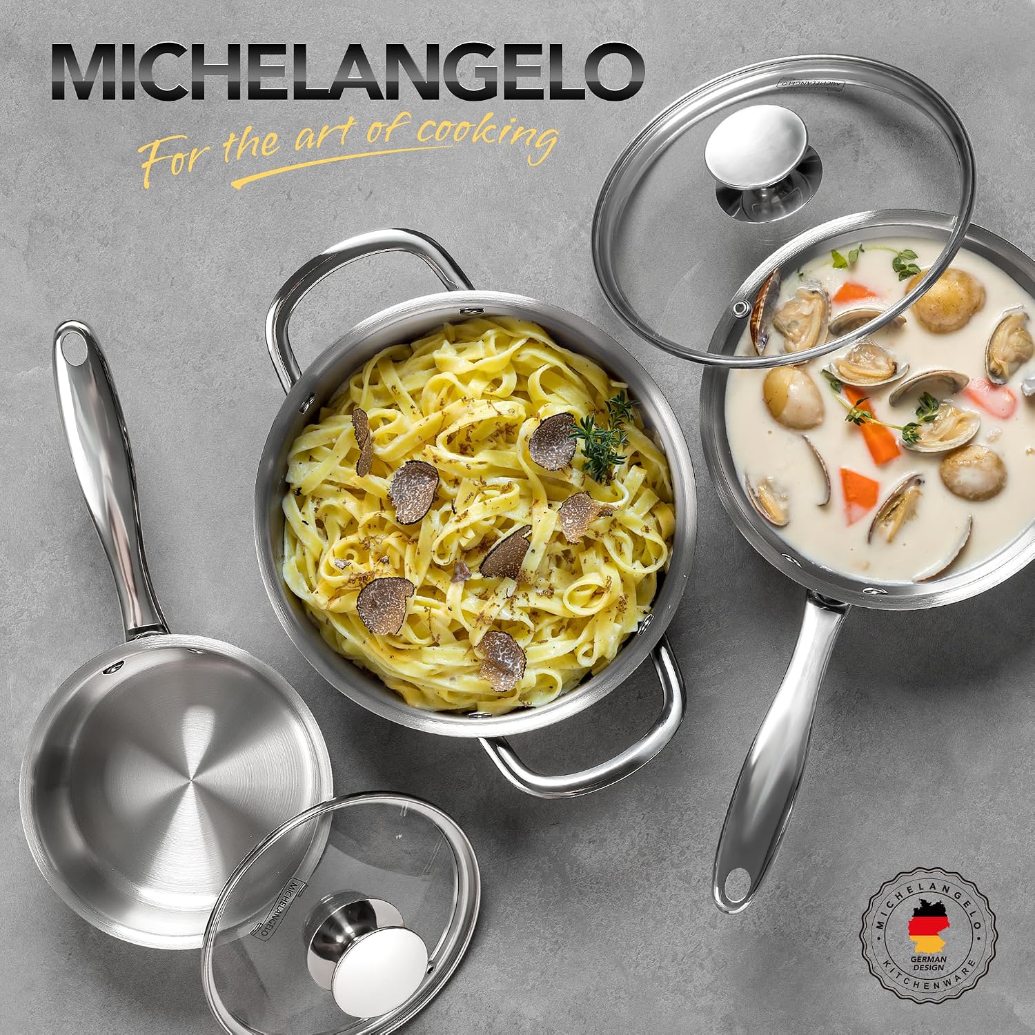 Thumbnail 6 de MICHELANGELO Stainless Steel Pot Set 3pcs