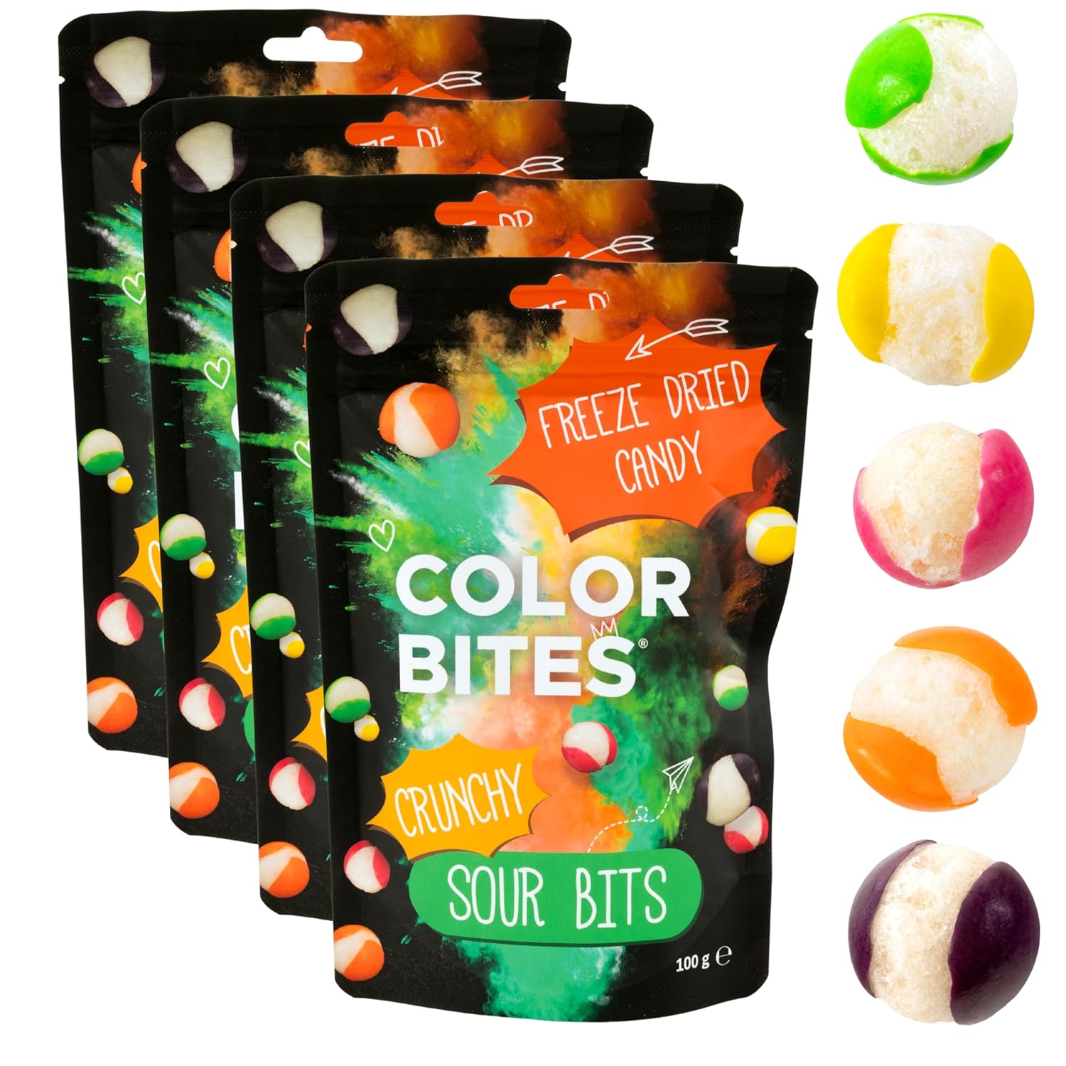 Detalle de Color Bites – Gefriergetrocknete Süßigkeiten (4x100 g) Knusprige Vegane Bonbons – Amerikanischer Trend auf TikTok
