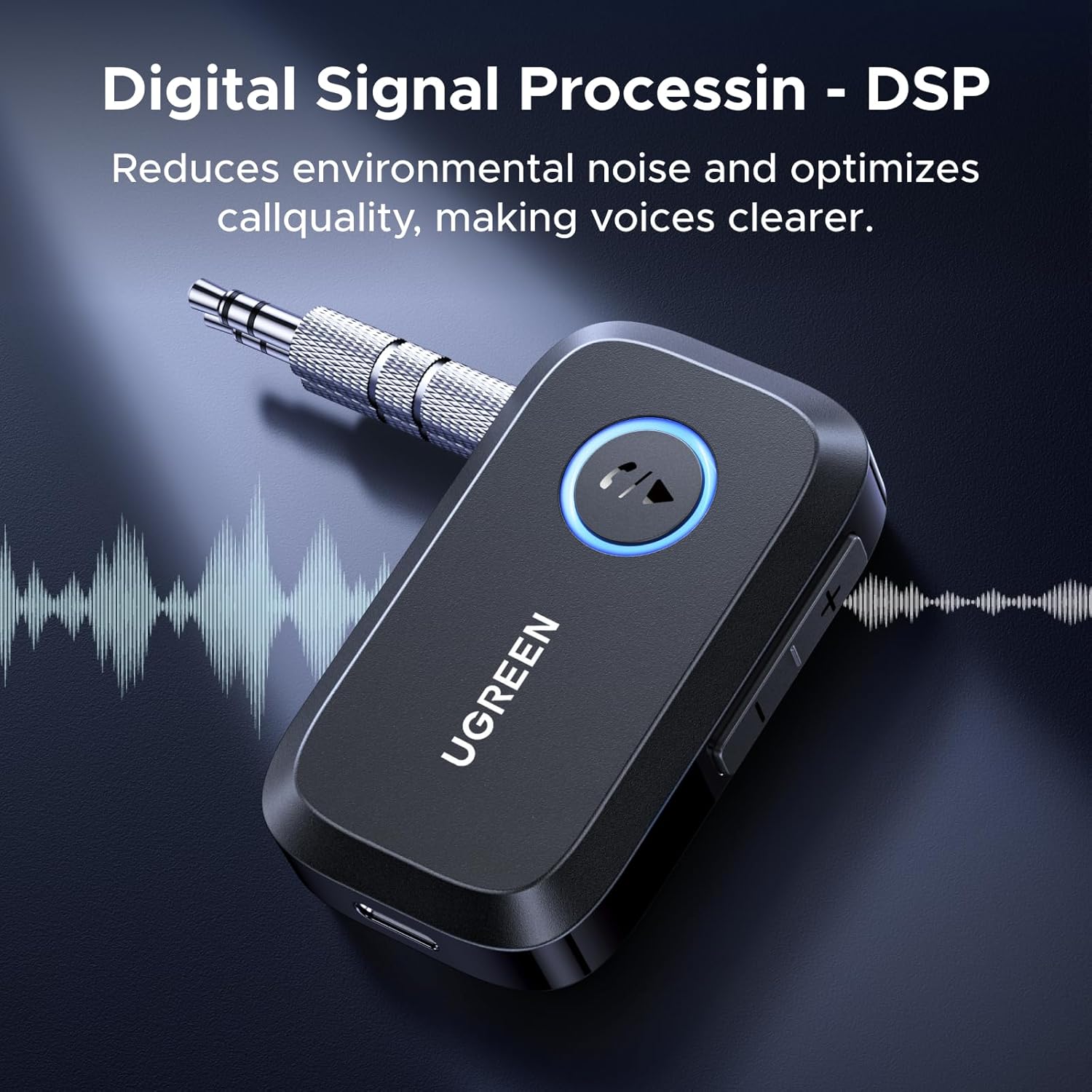 Detalle de UGREEN Bluetooth 5.4 car adapter — 15h playtime