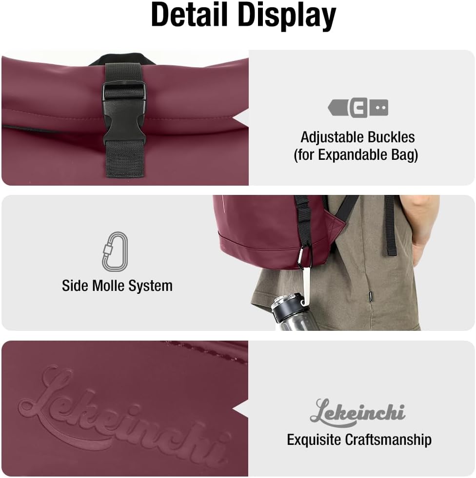 Detalle 2 de Lekeinchi Rolltop Rucksack 17 Zoll