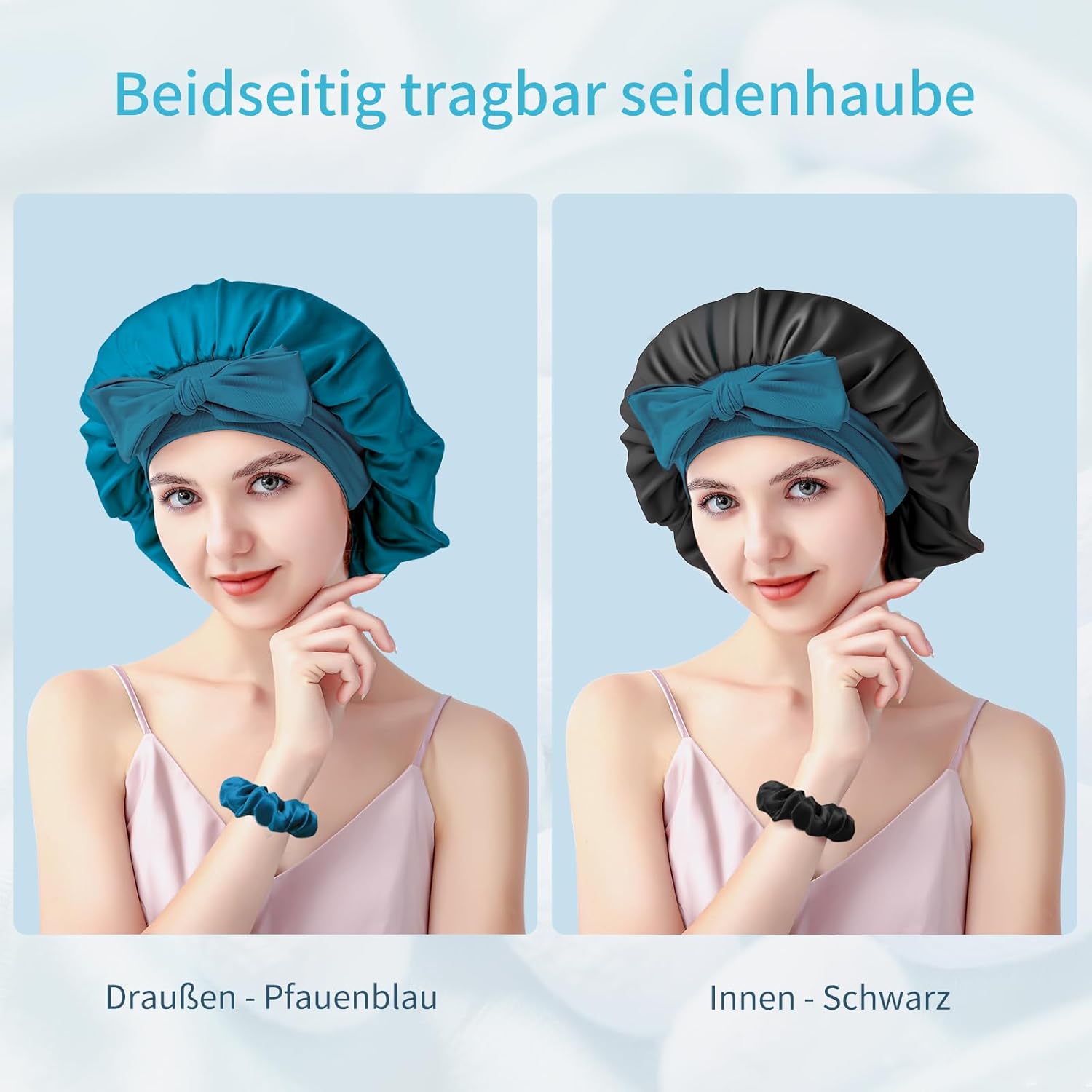 Detalle de Silmana Seidenhaube zum Schlafen aus 100 % Maulbeerseide (22 Momme), doppellagig & beidseitig nutzbar
