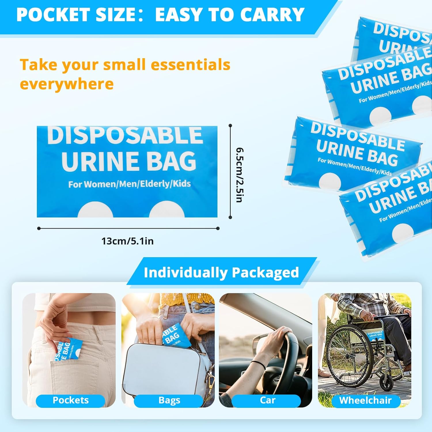 Thumbnail 6 de HOKINETY Urinebag Disposable Urine Bags, 900 mL Absorbent Travel Design