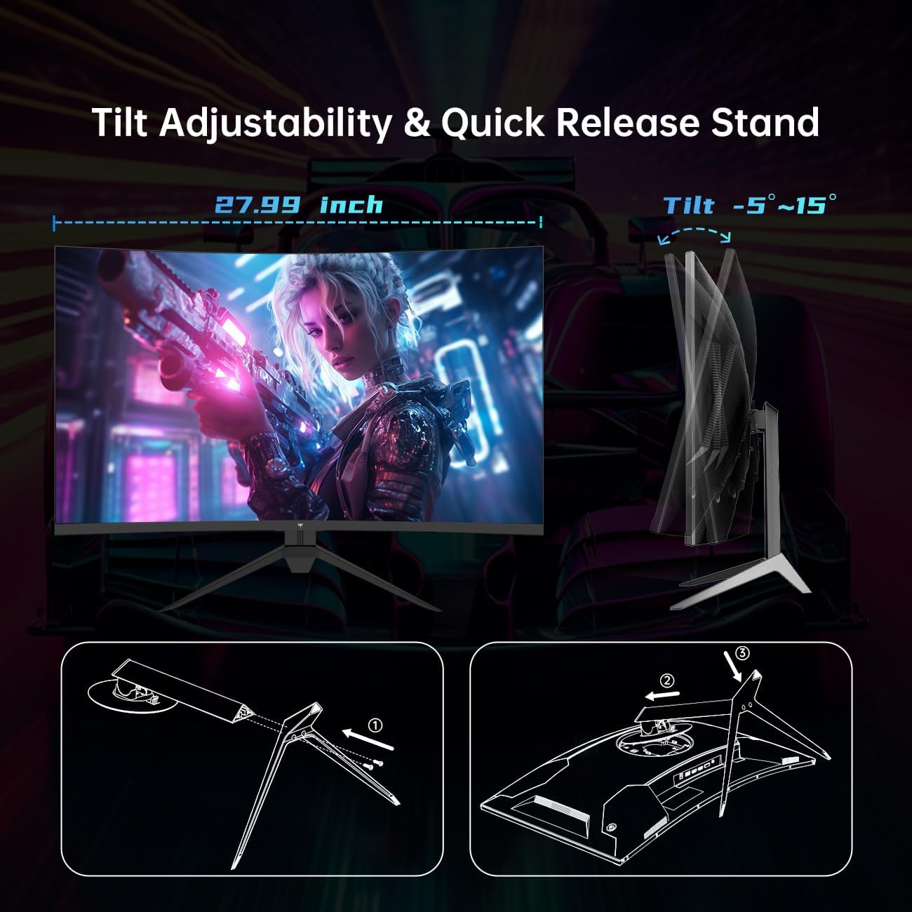 Thumbnail 5 de KTC 32 Inch Curved Gaming Monitor (H32S17CKTC) — FHD 1080P 165Hz, 1500R, FreeSync Premium, HDR, HDMI 2.0 & DisplayPort 1.4