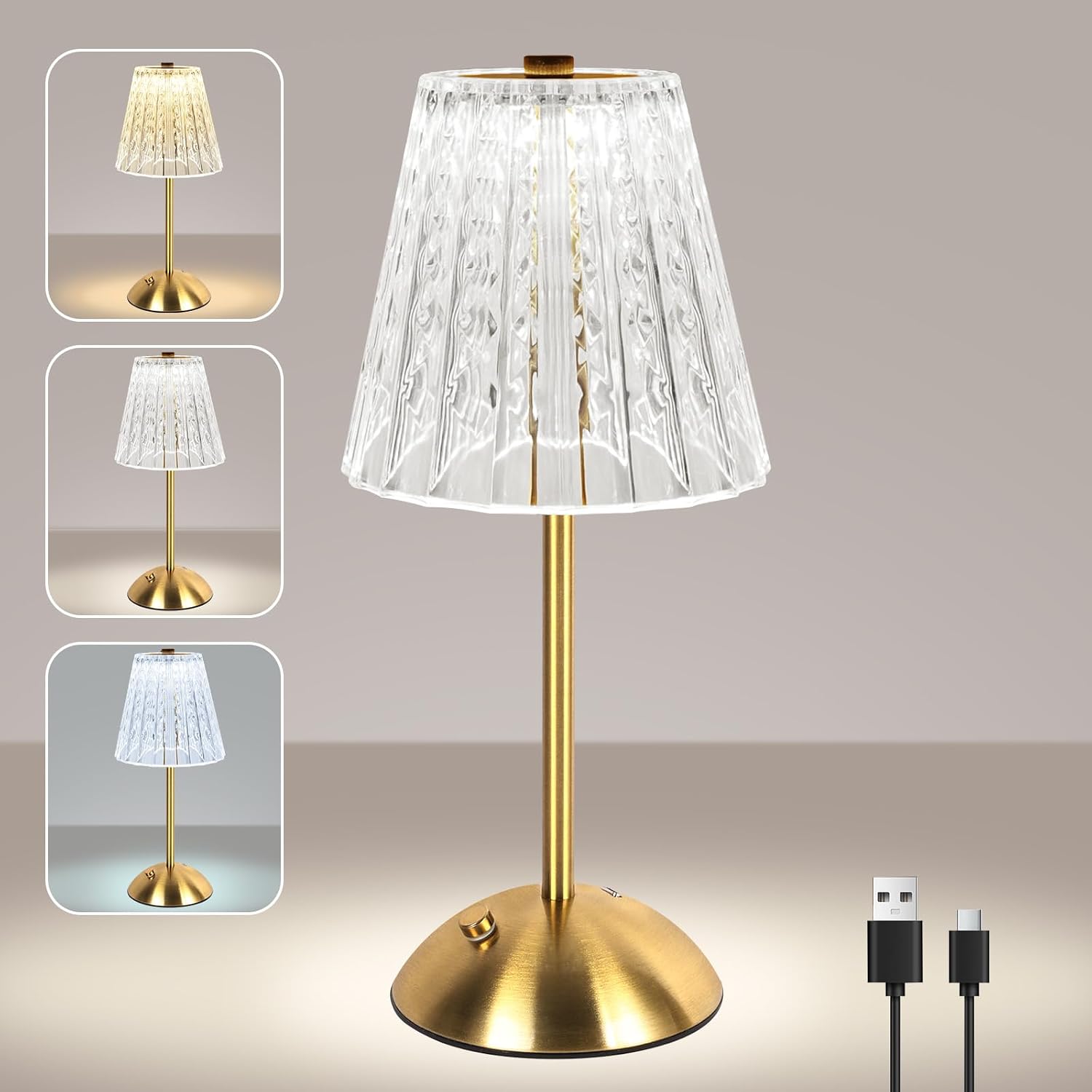 Detalle de vsshe U10de-QCXXSWQG250301 draadloze tafellamp met touchbediening en 3 lichtkleuren