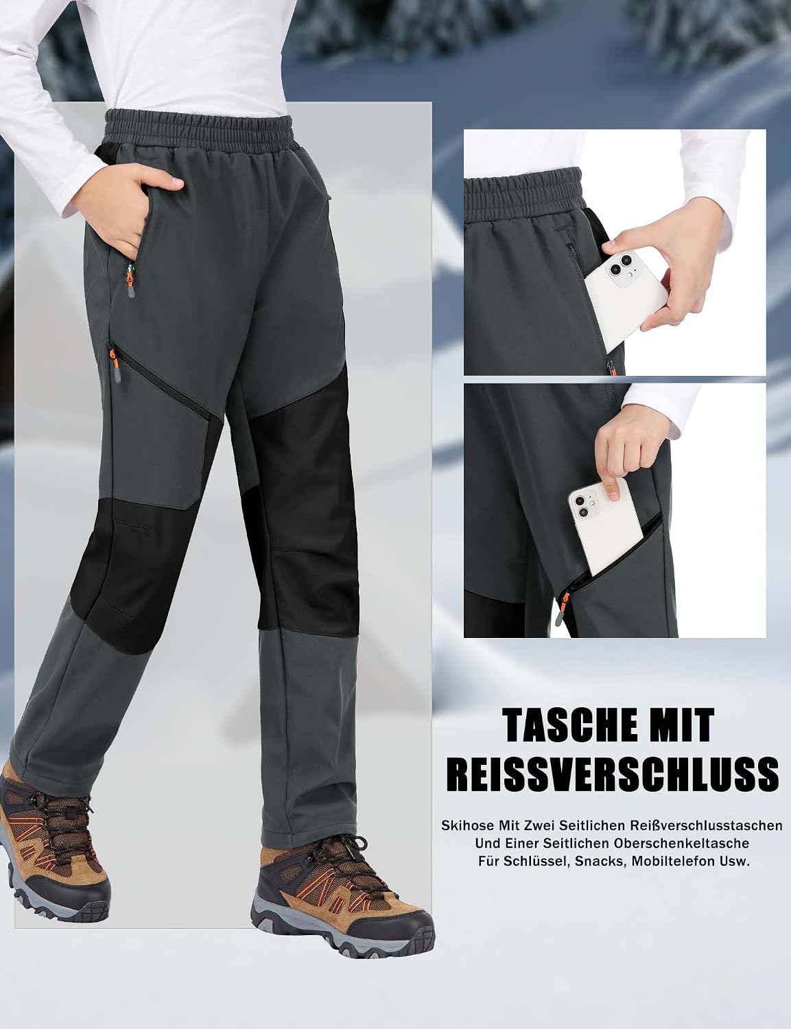 Detalle 2 de HFDWYJ Kinder Softshellhose Skihose für Jungen