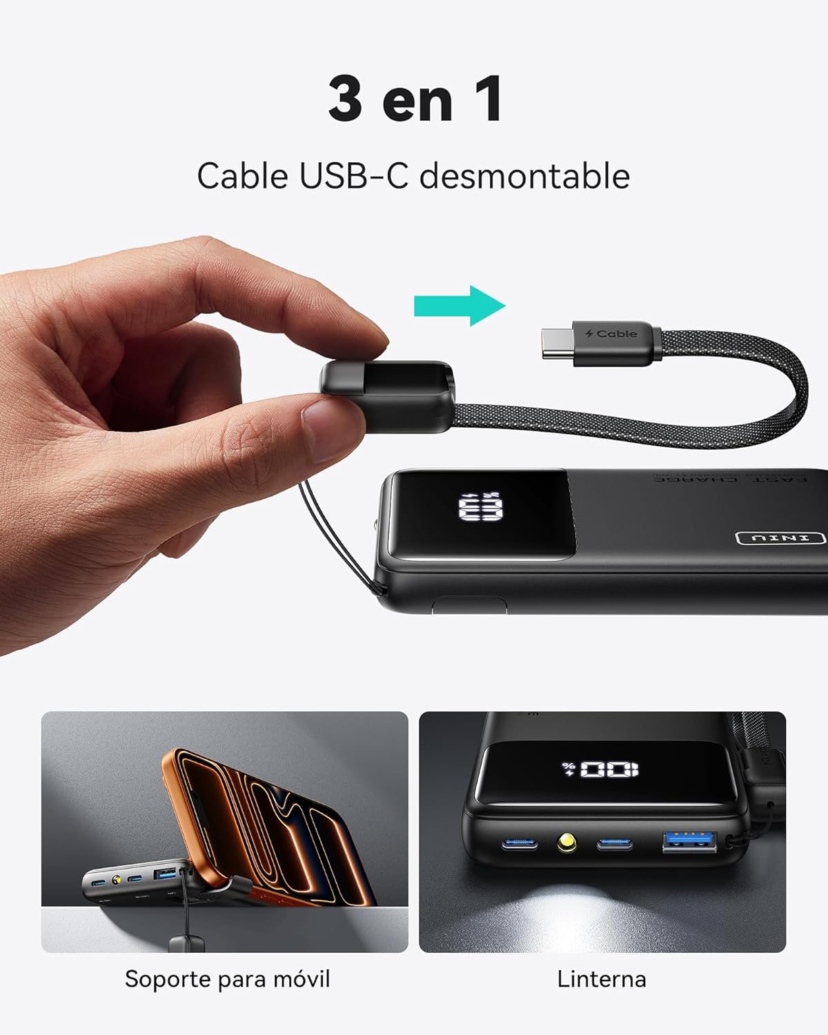 Detalle de INIU 45W Power Bank 10000mAh