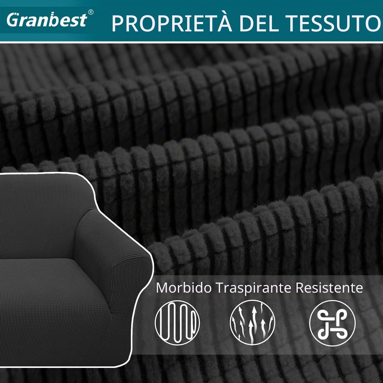 Detalle de Granbest Copridivano elasticizzato in jacquard per soggiorno – protezione elegante per 1–4 posti