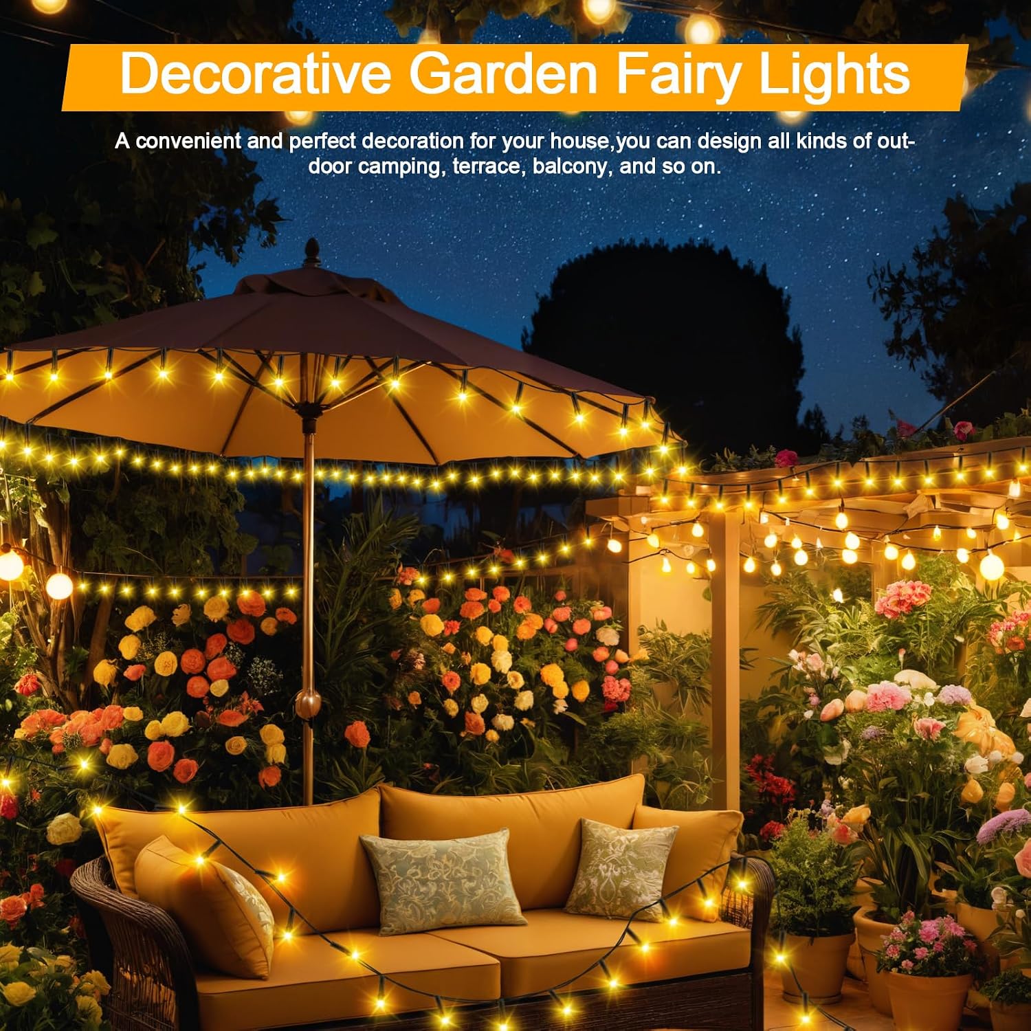 Thumbnail 6 de Gcstnn Solar String Lights Outdoor, 12M 120 LED – Warm White, 8 Modes, IP65