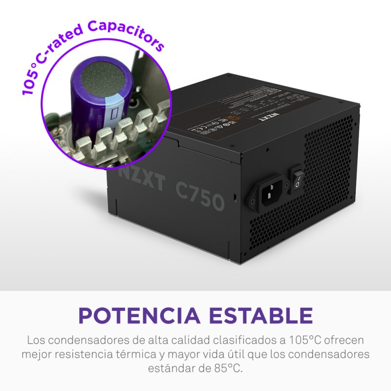 Detalle de Fuente de Alimentación NZXT 750W 80+ Bronze PA-7B3BB-EU con ventilador 120 mm