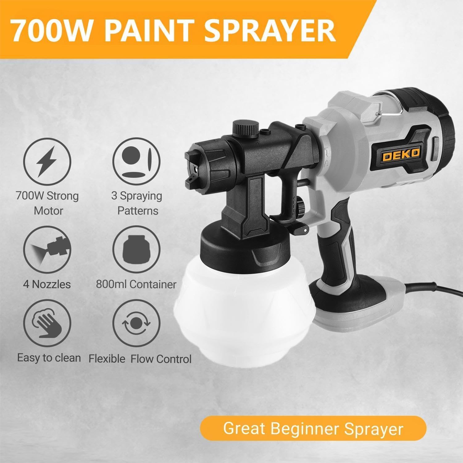 Detalle 2 de DEKOPRO DKSG70K1 700W HVLP Paint Sprayer with 800ml Container