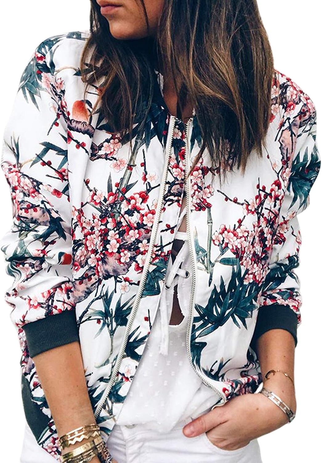 Detalle 2 de ECOWISH Damen Bomberjacke mit Blumenmuster