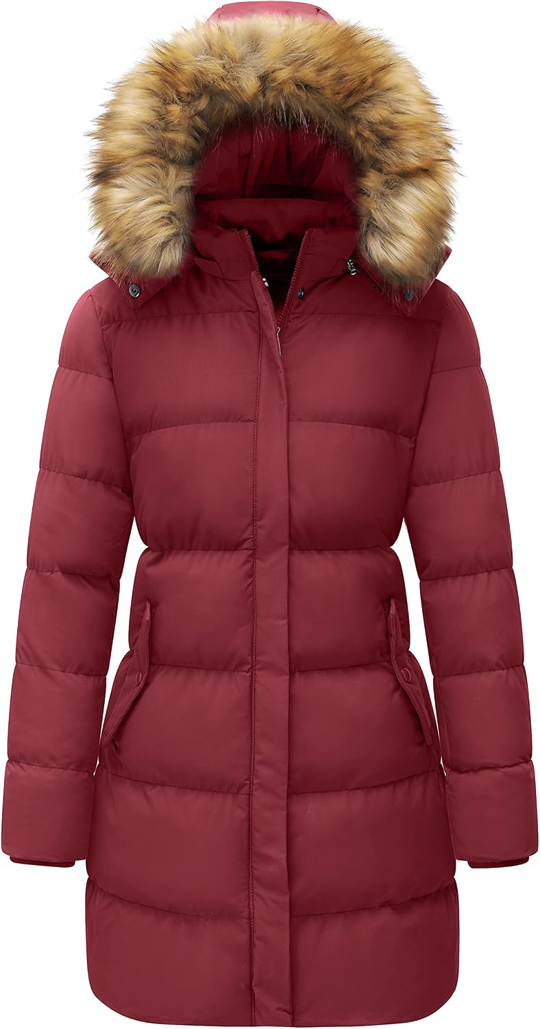 Detalle de WenVen Women’s Winter Warm Thicken Long Coat with Removable Faux Fur Hood