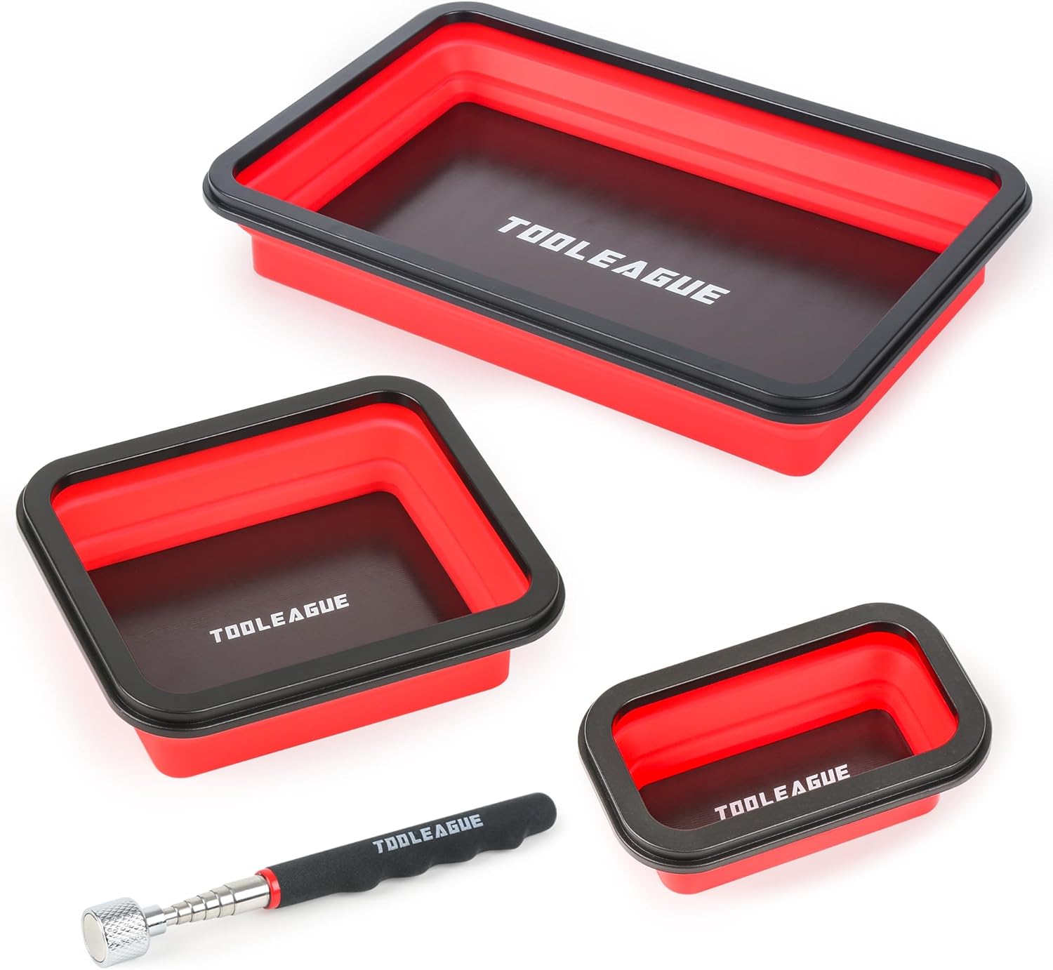 Detalle de TOOLEAGUE 3Pcs Collapsible Magnetic Parts Tray Set with 15Lb Magnetic Pickup Pen