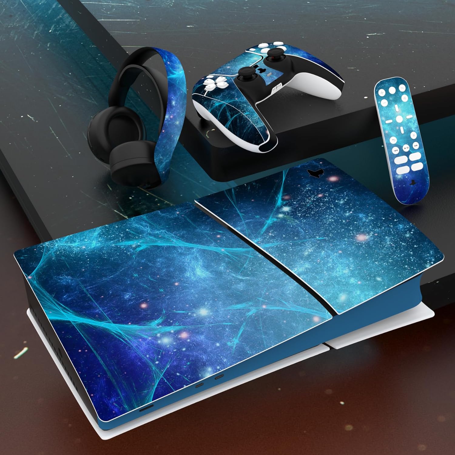 Thumbnail 5 de playvital Full Set Skin Sticker for PS5 Slim Digital Edition (New Smaller Design) – Blue Nebula