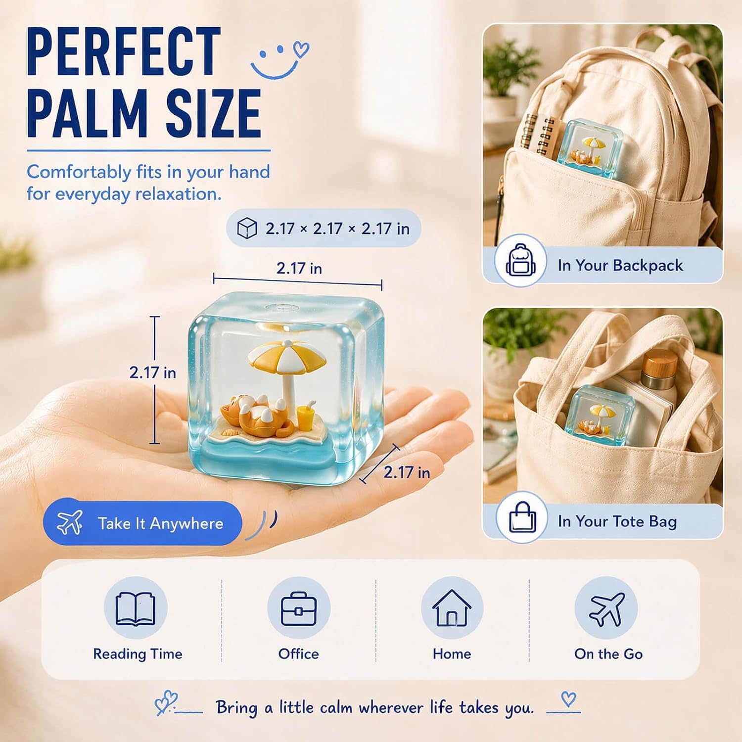 Detalle de HLXY Relaxed Cat Slow-Rising Sensory Stress Cube, Beach Scene