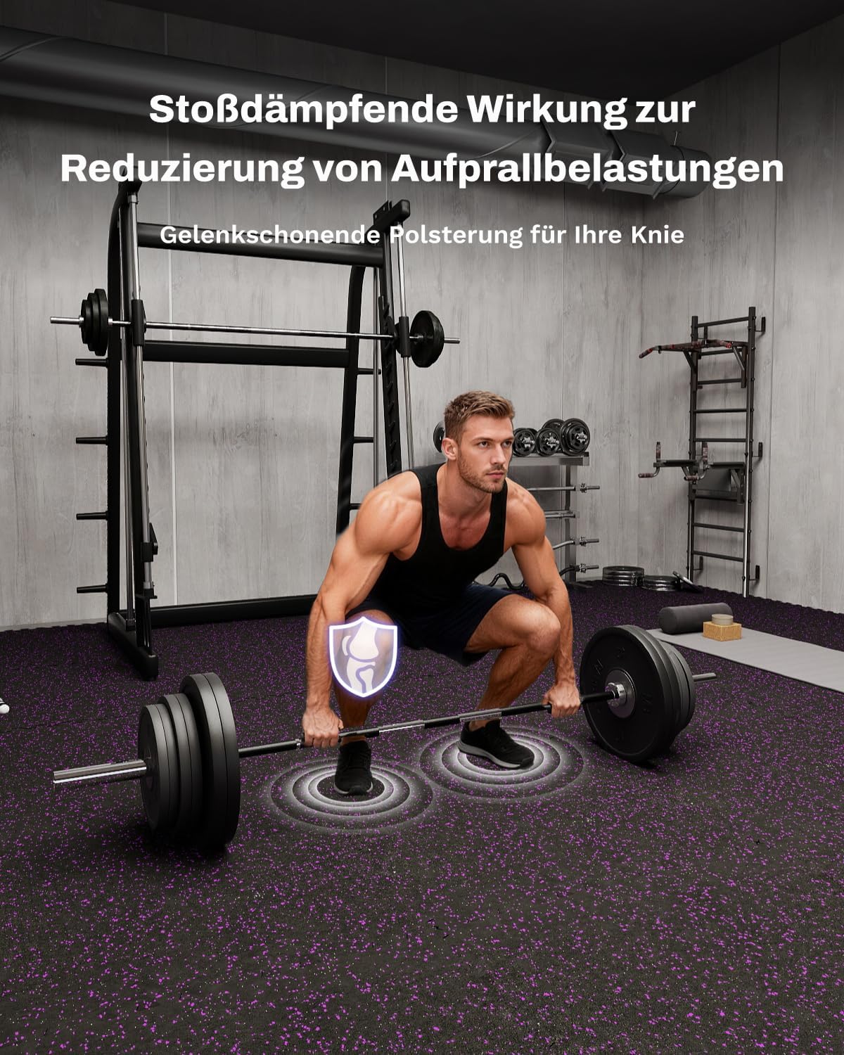 Detalle de AIRHOP 12 Matten Puzzle 60×60×1,4 cm – robuste, gummierte Fitness-Bodenschutzmatte in Schwarz & Lila