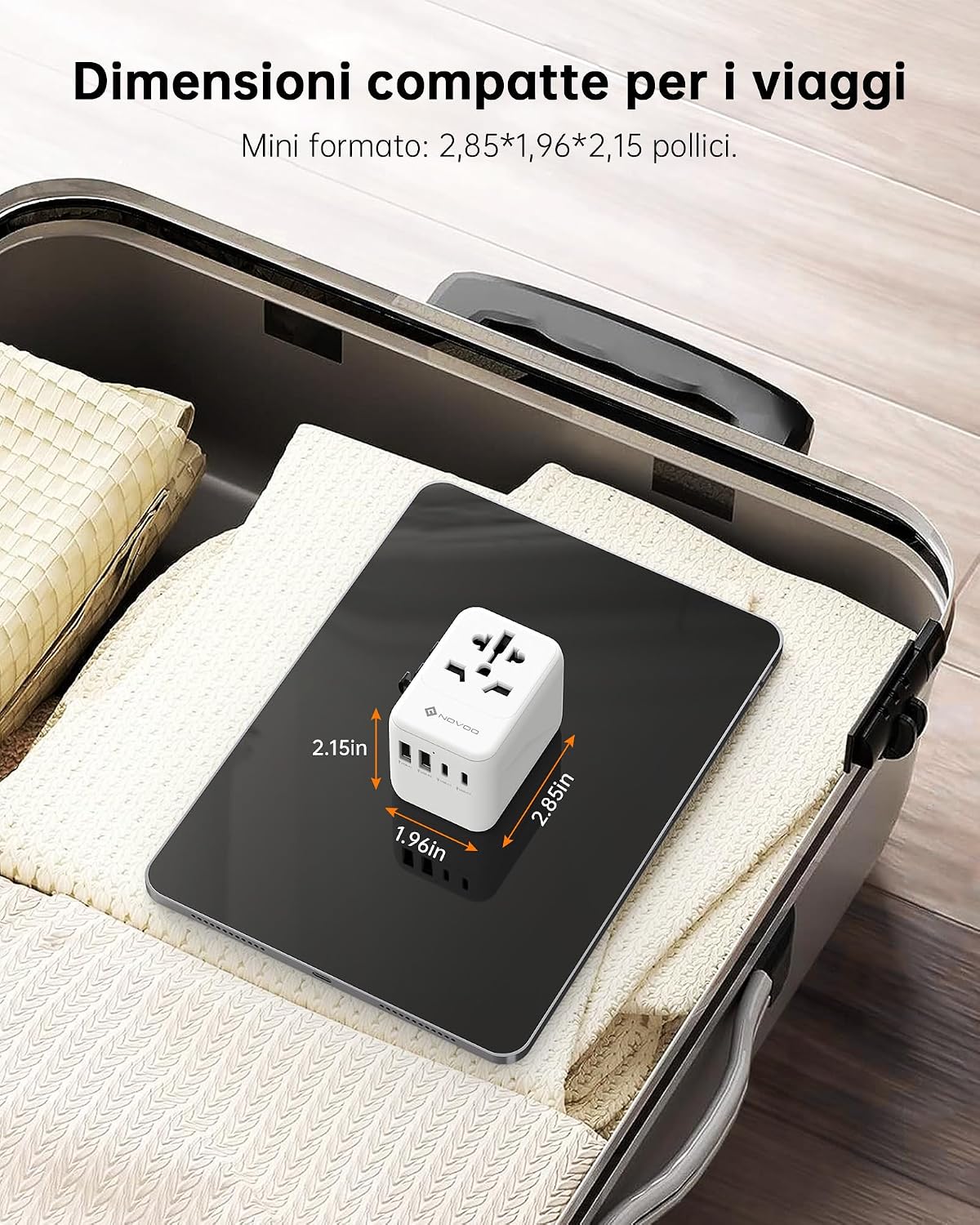 Detalle 2 de NOVOO Adattatore universale da viaggio PD 21W con 2 USB e 2 C 🔌