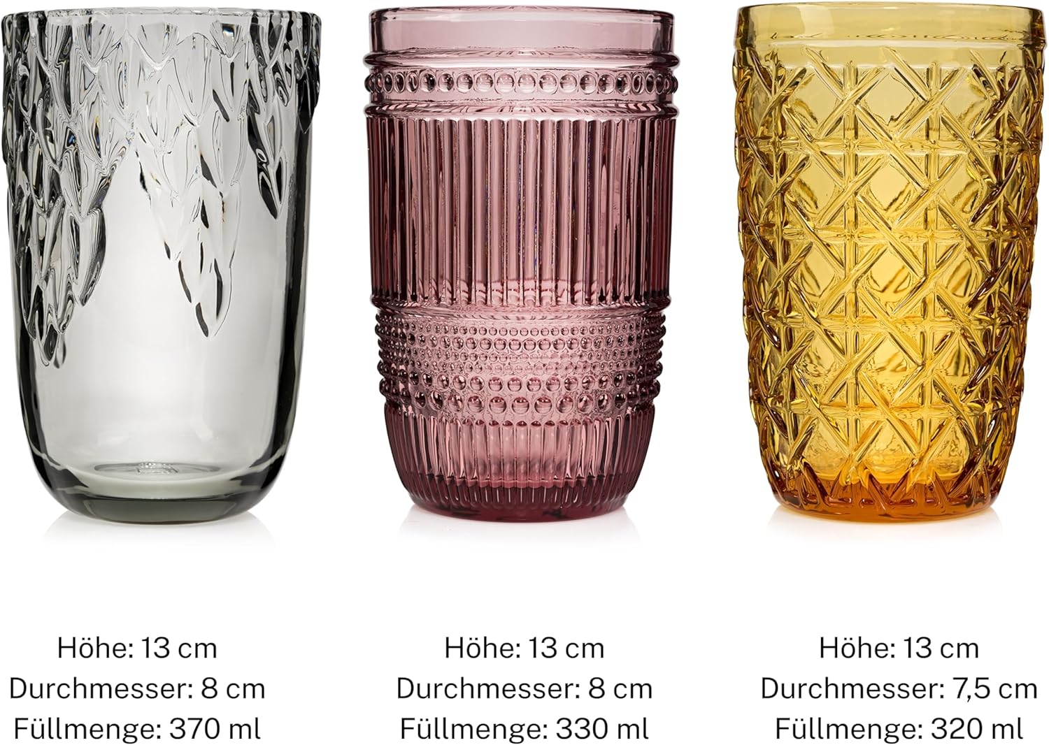 Detalle de Sänger Faro 6-teiliges Trinkgläser-Set – bunte, spülmaschinenfeste Gläser mit einzigartigem Schliff (je 330 ml) für 6 Personen