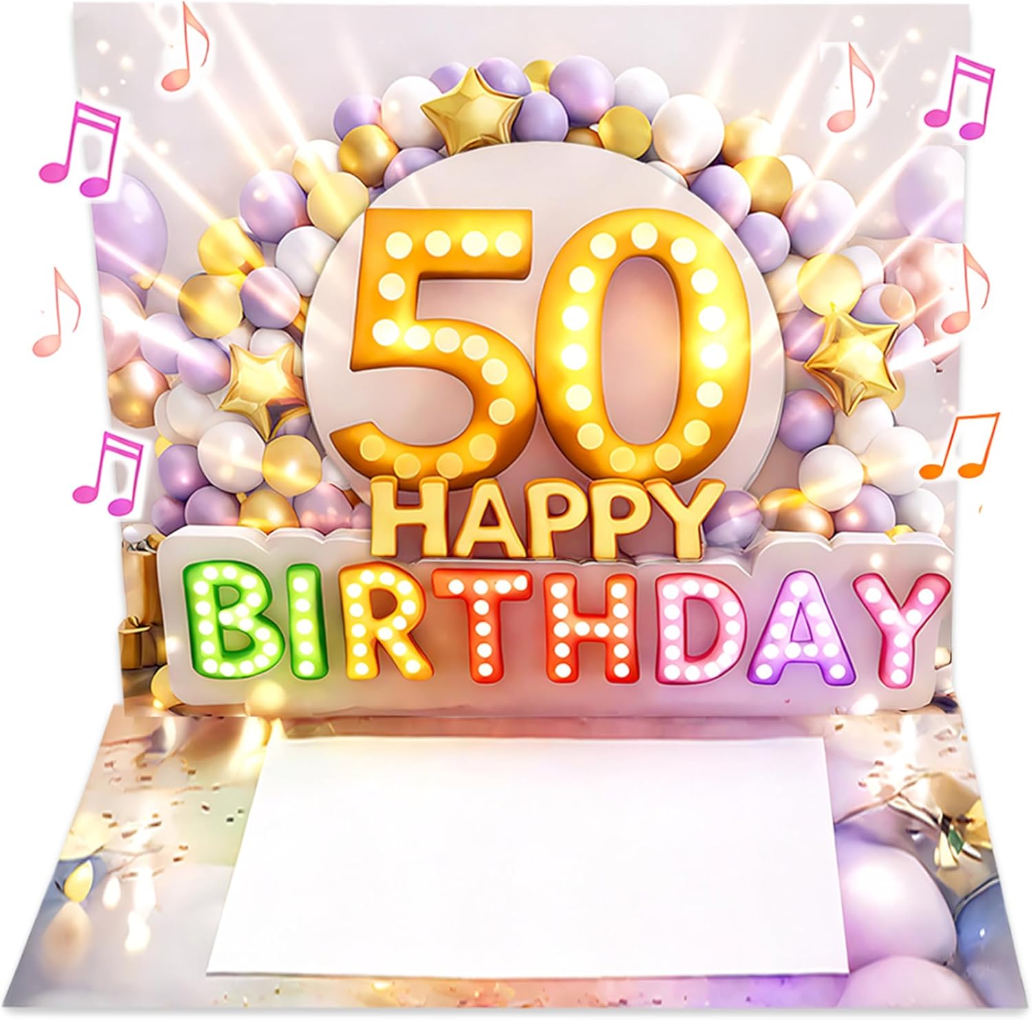 Joli Coon – Biglietto auguri 50 anni donna con musica e luce 3D, busta premium e sigillo