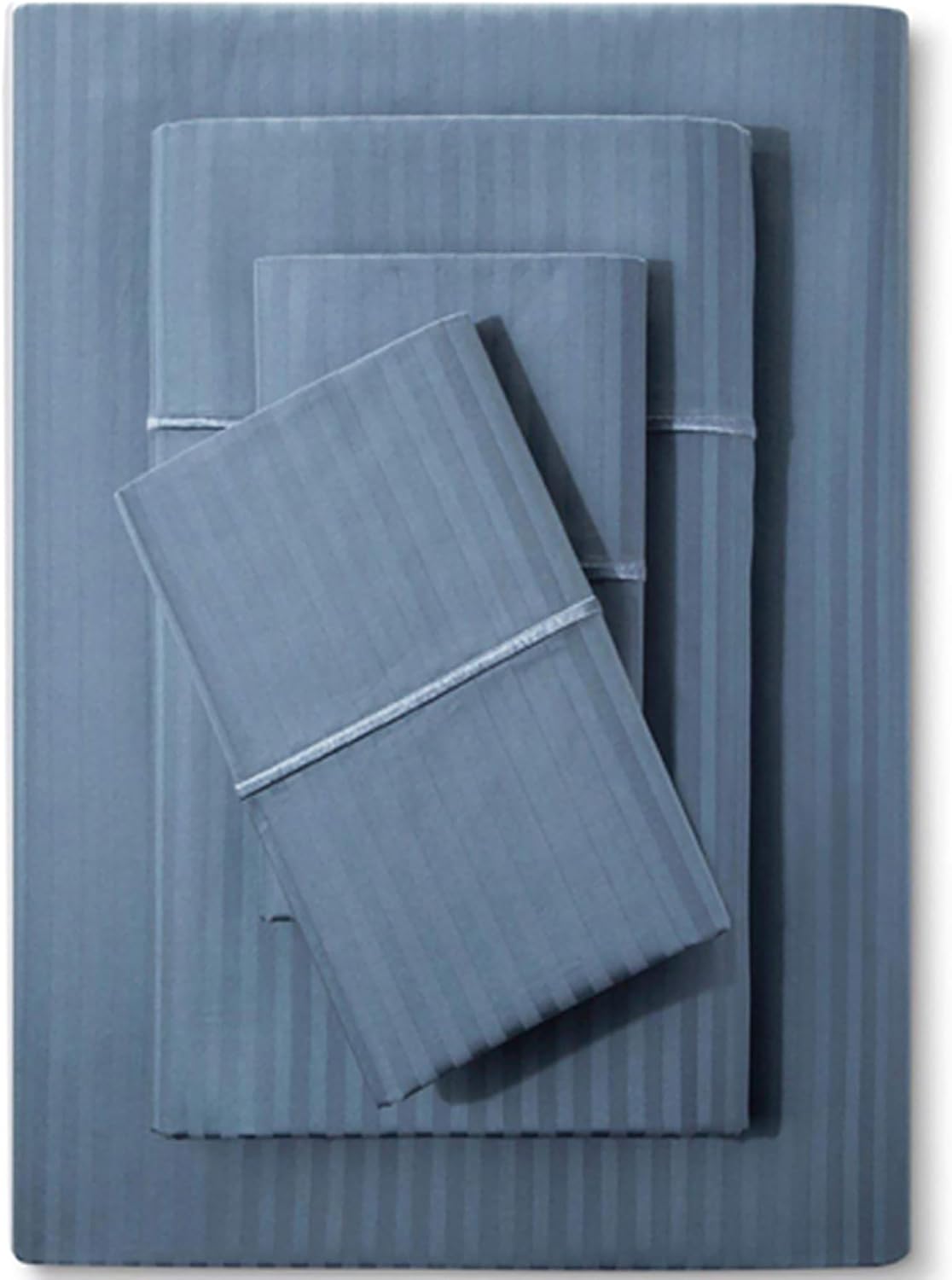 Detalle de Feather & Stitch 500 TC Queen Cotton Sateen Sheet Set, Blue Stripe