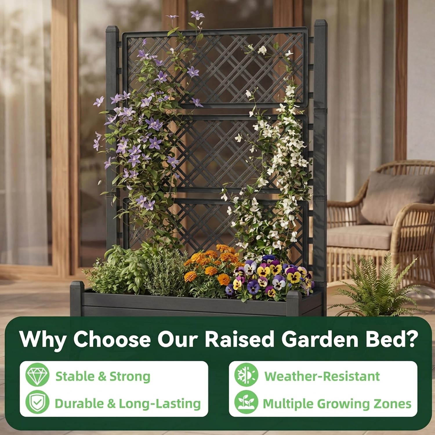 Detalle de Raised Garden Bed with Trellis, Black