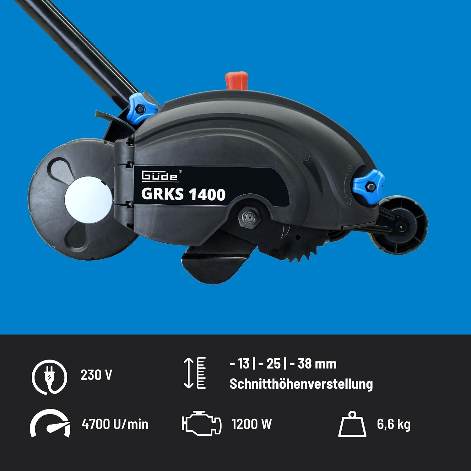 Detalle de Güde GRKS 1400 elektrische graskantensnijder, 19 cm en 3 wielen