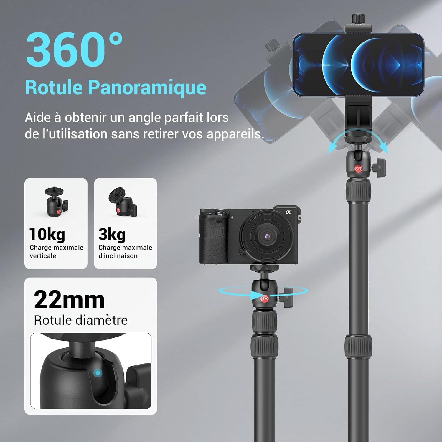 Thumbnail 3 de SMALLRIG Support de table avec rotule 1/4" et pince C (3488) — montage photo et éclairage réglable