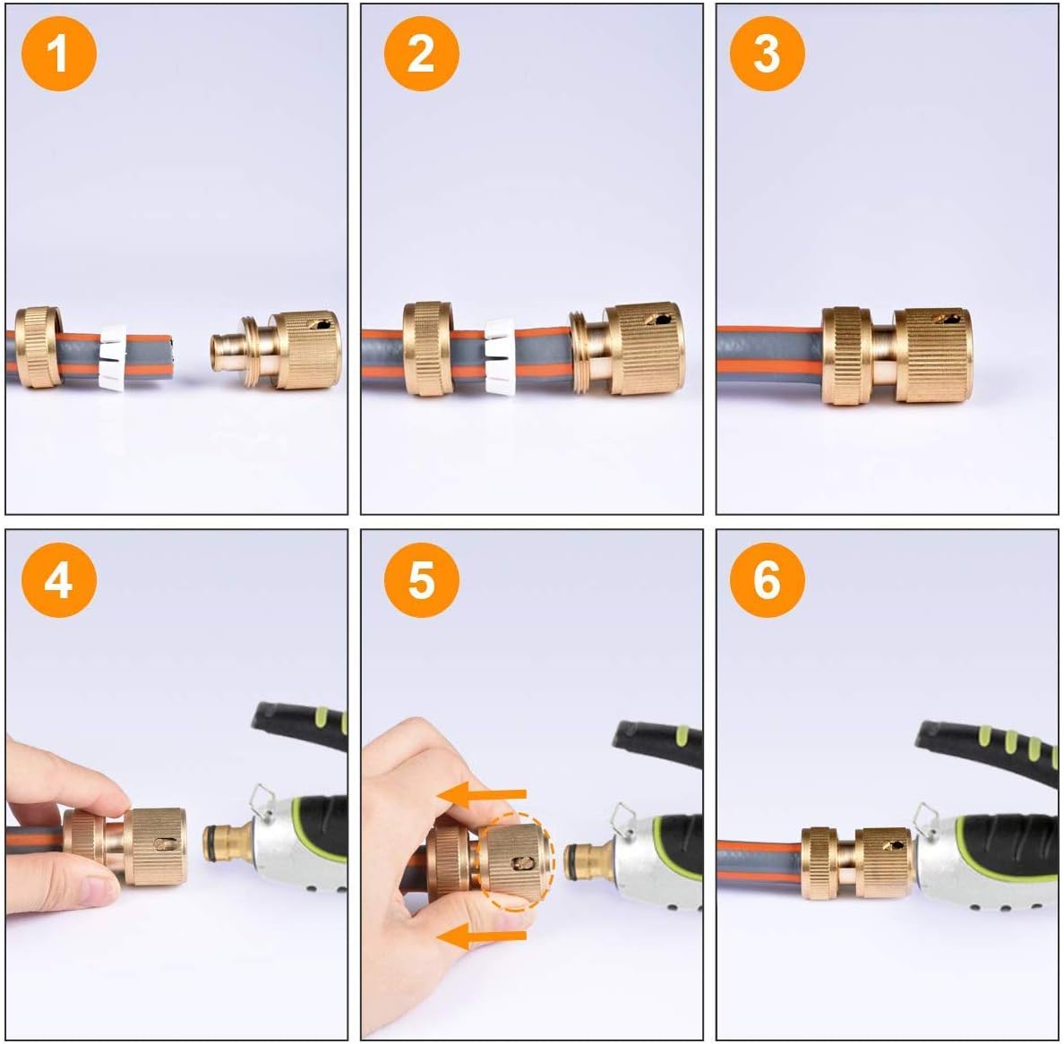 Detalle de Hydrogarden Brass Hose Connector Set – 4 Pack, 1/2 inch Quick Connect Fittings