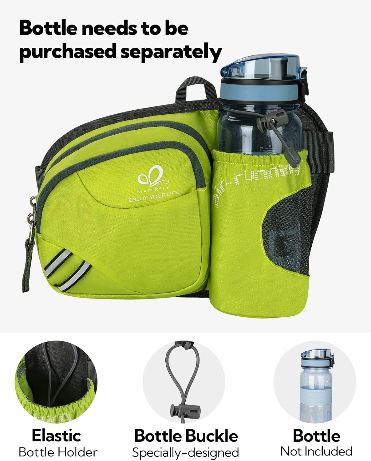 Thumbnail 2 de Waterfly Gürteltasche/Bauchtasche mit Flaschenhalter (hellgrün) – wasserdicht & atmungsaktiv für Sport und Outdoor