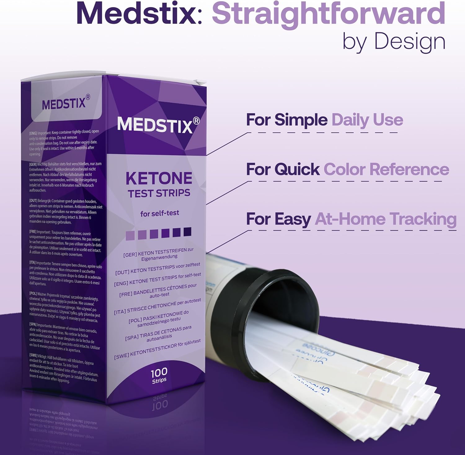 Detalle 2 de MedStix mv-ks1-100 ketoseteststrips voor urine, 100 stuks