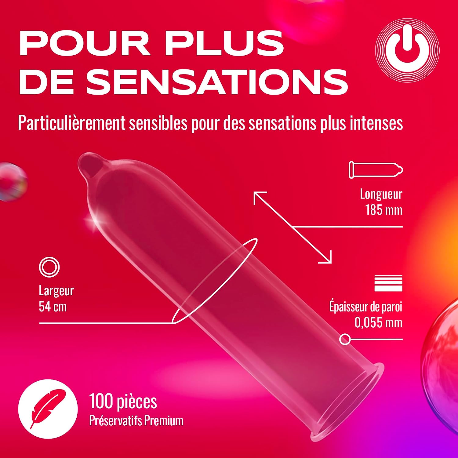 Detalle de ON) Préservatifs Super Fins 54 mm – pack de 100, ultra fins (0,055 mm) avec gel lubrifiant silicone