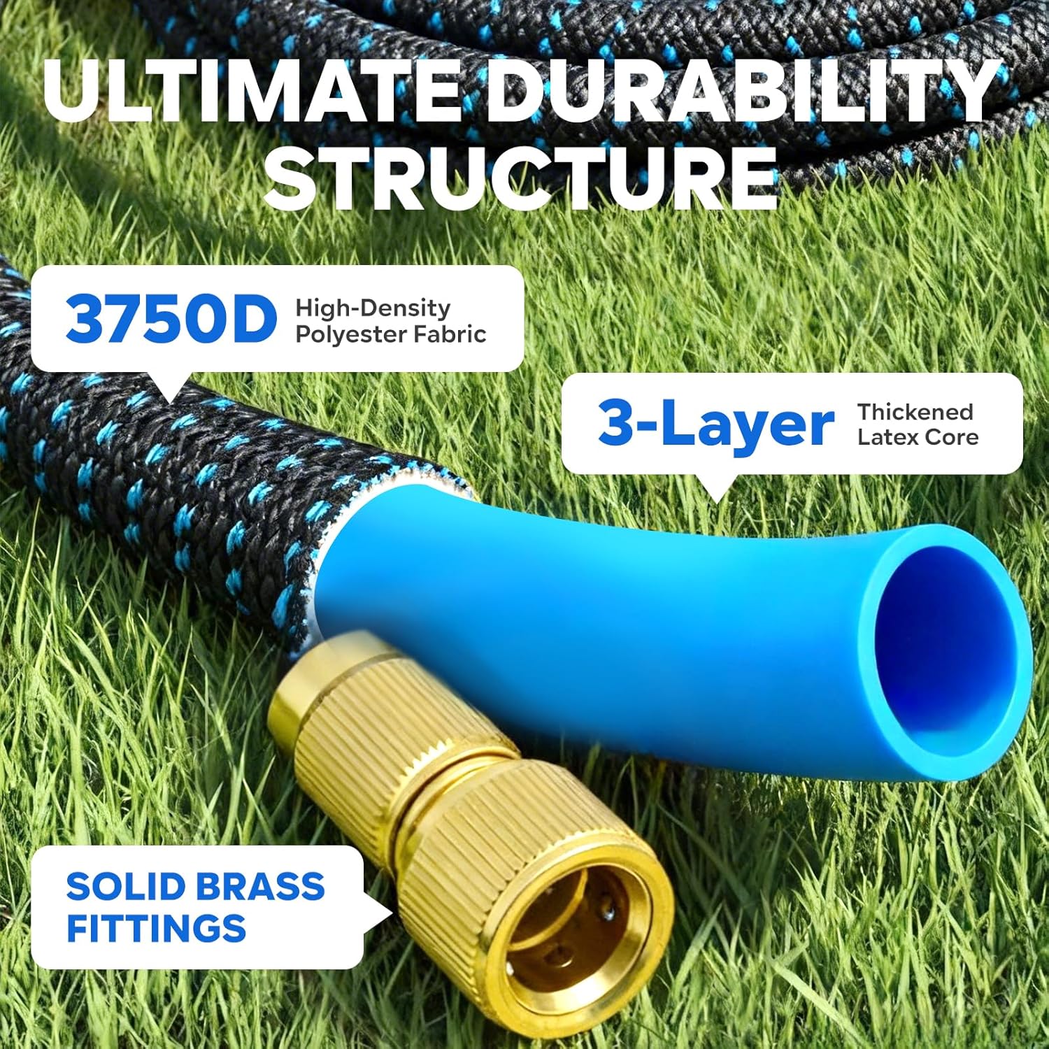 Detalle de X-COTEC Tubo estensibile da giardino 30 m con raccordi in ottone 1/2" e 3/4" e ugello multifunzione