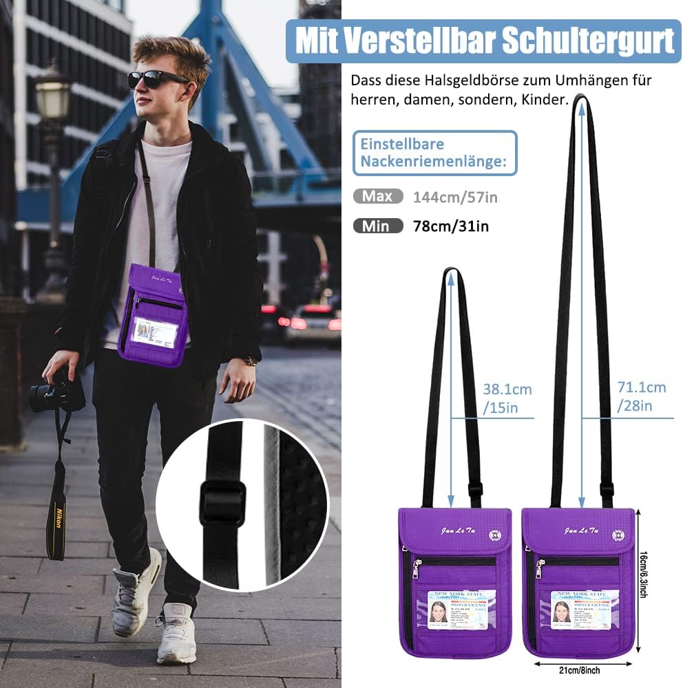 Thumbnail 6 de Tyuodna Brustbeutel mit Sichtfenster – Reisepass Tasche mit RFID-Schutz, violett
