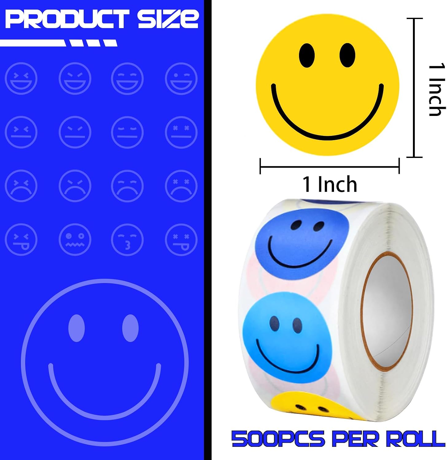 Detalle 2 de Eideos C01023 Smiley Face Stickers, 1-Inch Paper Rolls, 8 Colors