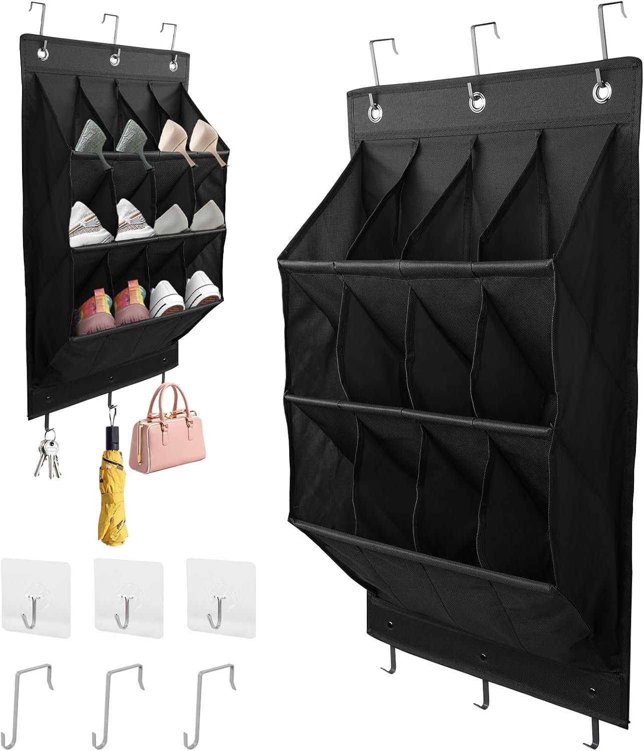 Detalle de FitRepa CADDY wiszący organizer na buty, 12 kieszeni, czarny