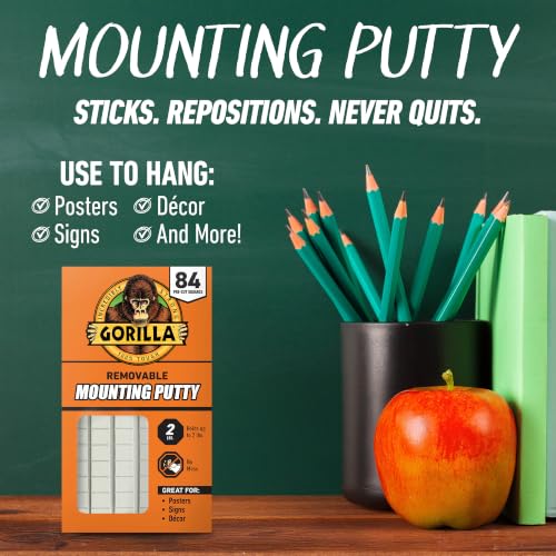 Detalle de GORILLA Removable Mounting Putty: 84 Pre-Cut Squares (Pack of 3) Holds Up to 2 lbs