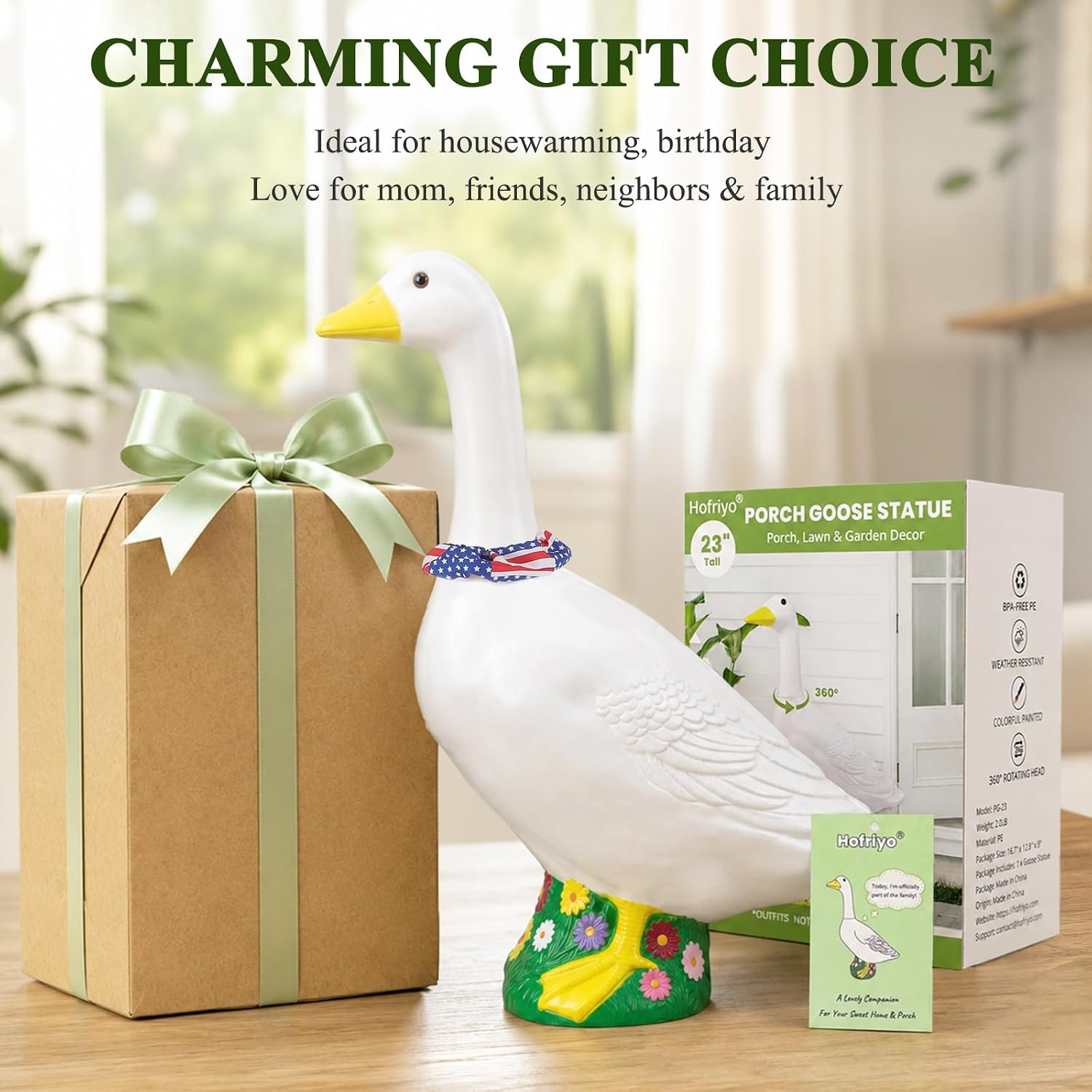 Thumbnail 2 de Hofriyo 23-Inch Large Porch Goose Statue, PE Plastic with 360° Rotating Neck