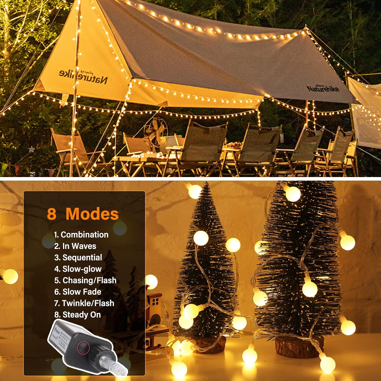 Thumbnail 4 de Minetom 100-Remote 33 ft LED Globe String Lights, Warm White with Remote