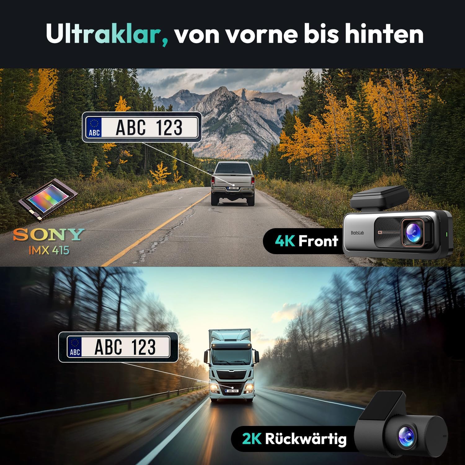 Detalle 2 de BOTSLAB Dashcam Auto 4K vorn+hinten mit GPS