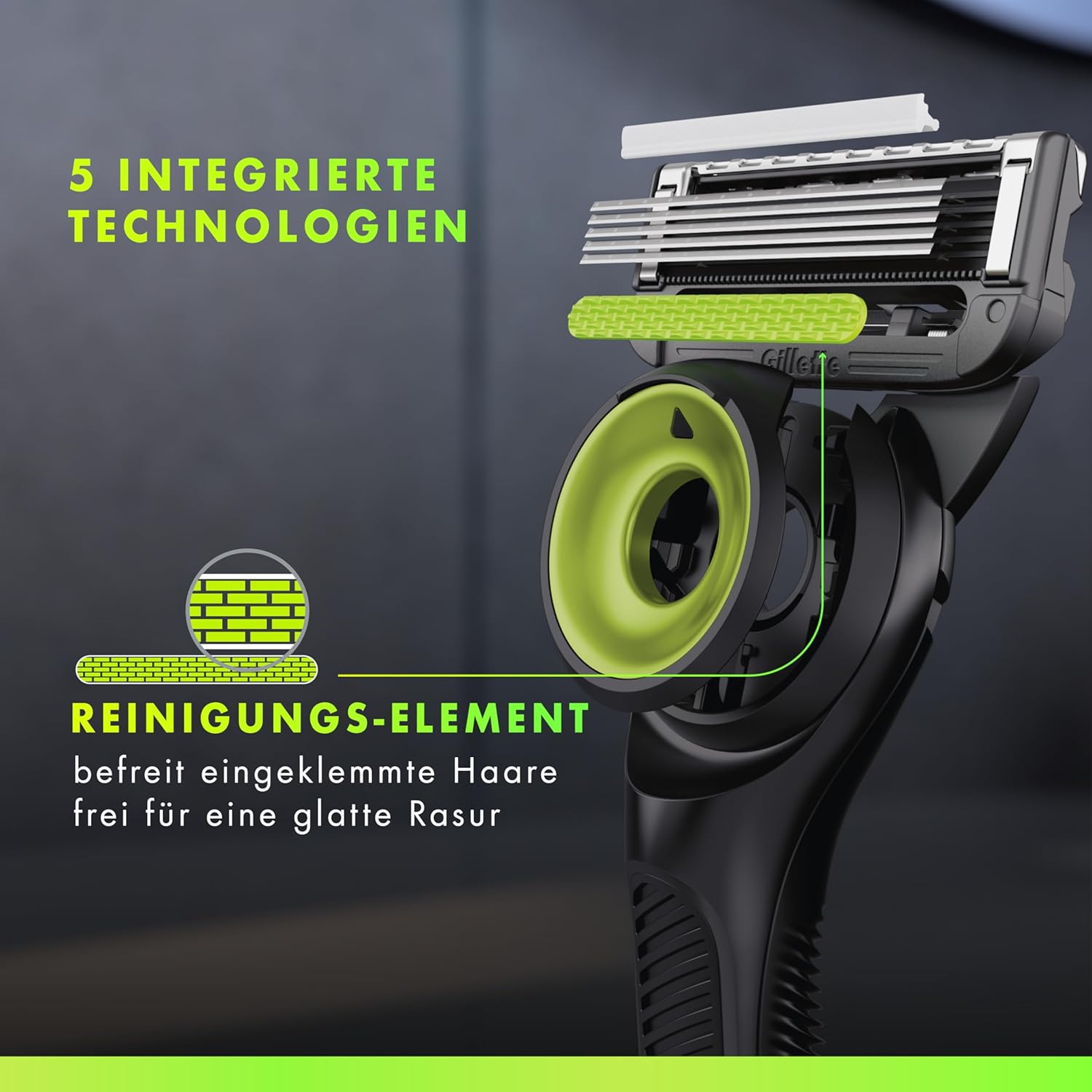 Thumbnail 2 de Gillette Labs Nassrasierer für Herren mit Reinigungs-Element, inkl. 1 Handstück, 8 Ersatzklingen und magnetischer Dock – Edelstahl, schwarz