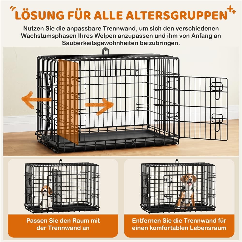 Detalle 2 de Yaheetech faltbarer Hundekäfig 90 x 56 x 63 cm mit Trennwand, 2 Türen und ausziehbarer Bodenschale (L), Schwarz