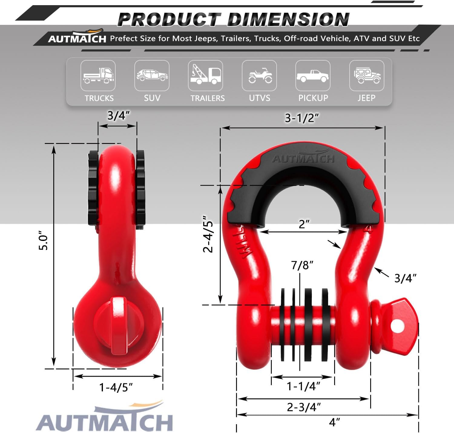 Thumbnail 2 de AUTMATCH D Ring Shackle 3/4" 41,887 lbs Tow Recovery